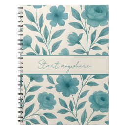 Cuaderno Portátil Inspirador de patrón floral verde azulado