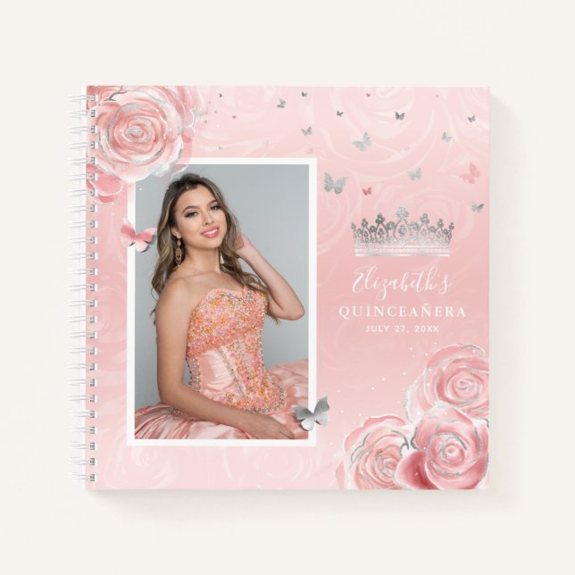 Cuaderno Portátil invitado Quinceanera de fotos rosa Rubor  (Anverso)