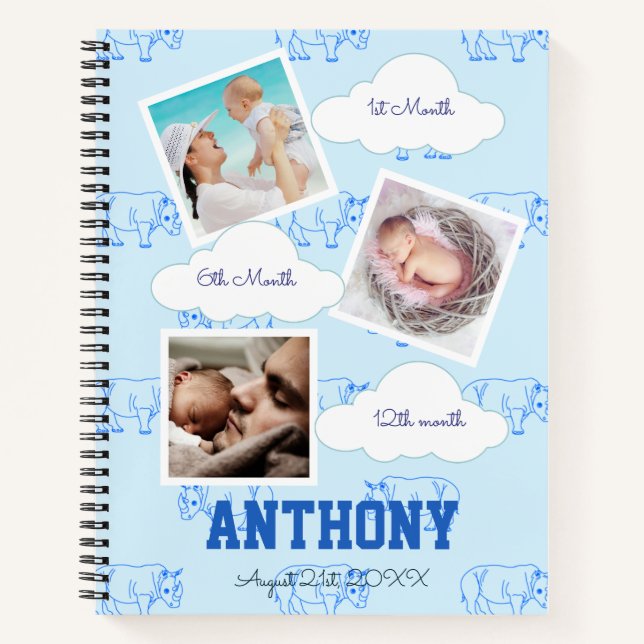 Cuaderno Portátil invitado Rhino de primer cumpleaños Baby  (Anverso)