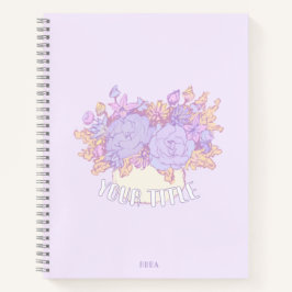 Cuaderno Portátil malva con flores dibujadas a mano