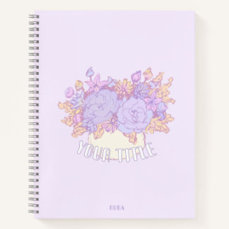 Cuaderno Portátil malva con flores dibujadas a mano