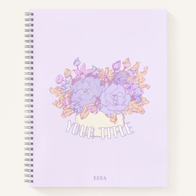 Cuaderno Portátil malva con flores dibujadas a mano (Anverso)