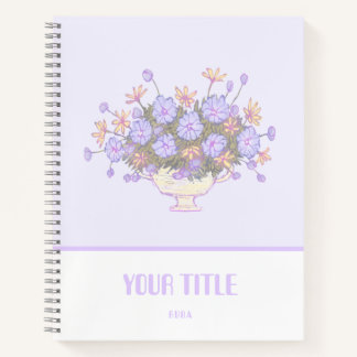 Cuaderno Portátil malva con flores dibujadas a mano