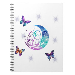 Cuaderno Portátil mariposa, luna y cristales