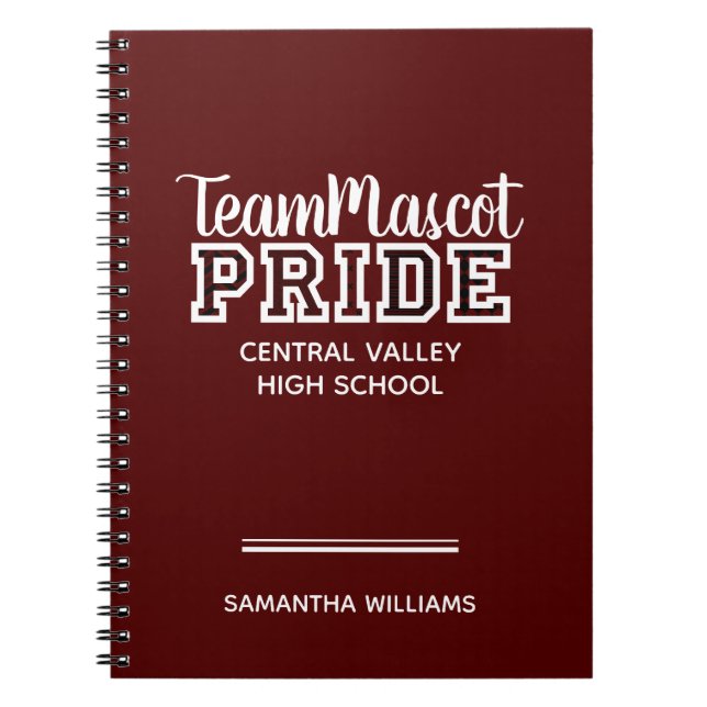 Cuaderno Portátil Maroon School Pride Mascota Nombre (Frente)