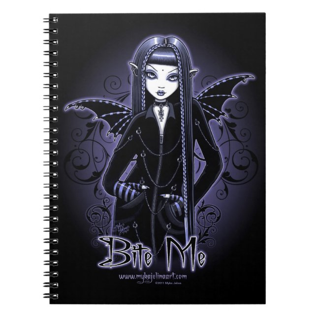 Cuaderno Portátil "Mina" azul gótico me muerde vampiro (Frente)