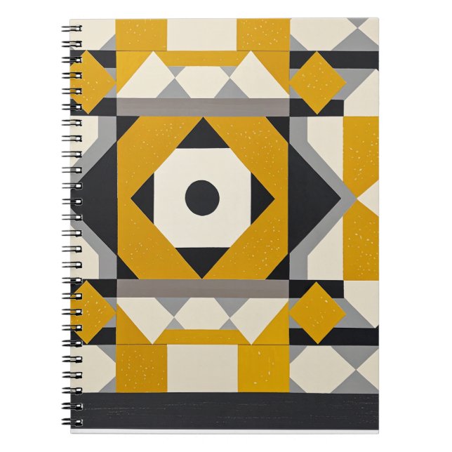 Cuaderno portátil moderno de espiral geométrica amarillo y  (Frente)