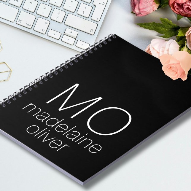 Cuaderno Portátil moderno monograma blanco y negro (Subido por el creador)