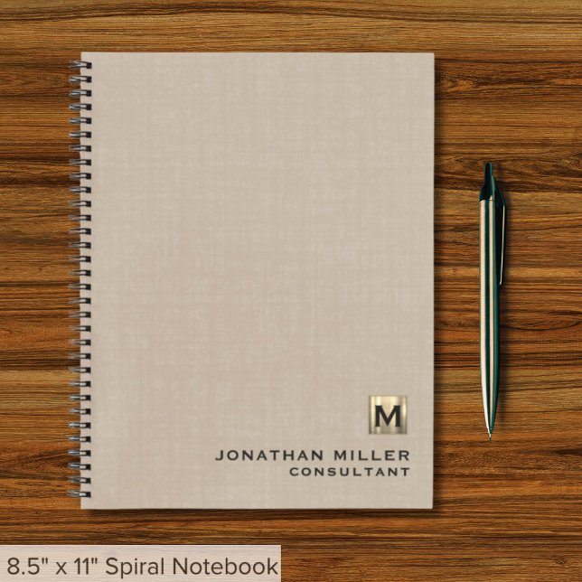 Cuaderno Portátil monograma Beige Linen Gold (Subido por el creador)