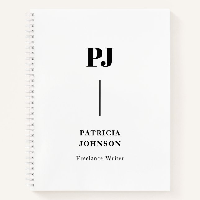 Cuaderno Portátil Monograma Blanco Y Negro minimalista (Anverso)