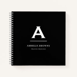 Cuaderno Portátil monograma blanco y negro | nota minimalis