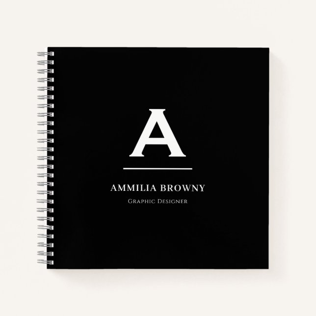 Cuaderno Portátil monograma blanco y negro | nota minimalis (Anverso)
