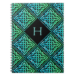 Cuaderno Portátil Monograma Celta Knot Blue Green Pattern