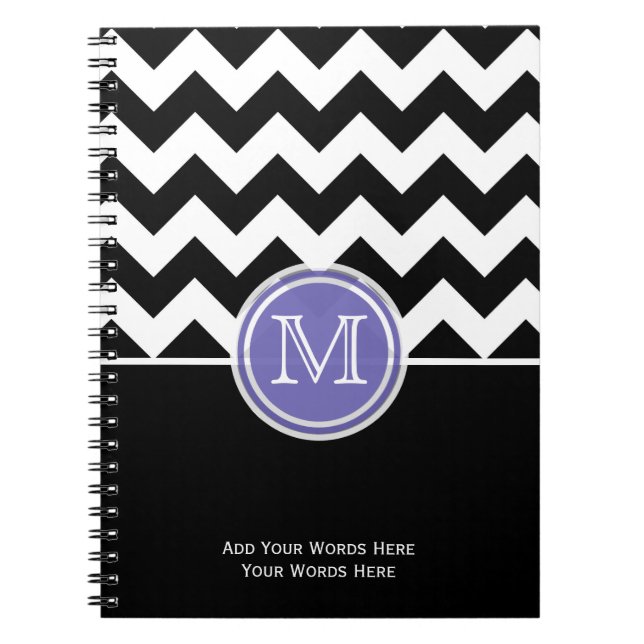 Cuaderno Portátil Monograma Chevron Blanco Y Negro Púrpura (Frente)