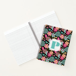 Cuaderno Portátil monograma con espiral de color floral pin