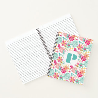 Cuaderno Portátil monograma con espiral de color floral pin