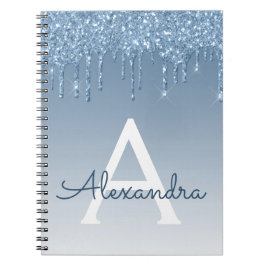 Cuaderno Portátil monograma con gotas de Purpurina azul