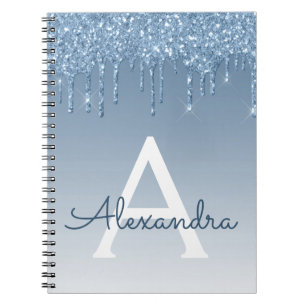 Cuaderno Portátil monograma con gotas de Purpurina azul