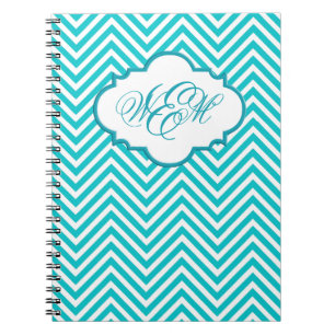 Cuaderno Portátil monograma con guión de cheurón Verde azul