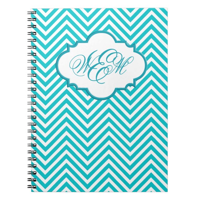 Cuaderno Portátil monograma con guión de cheurón Verde azul (Frente)