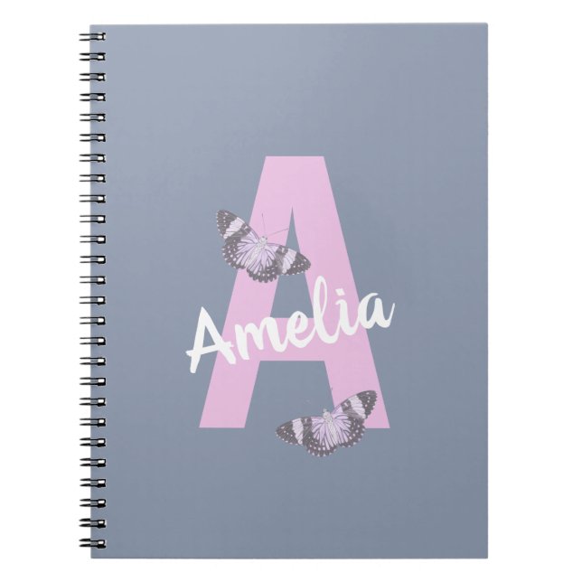 Cuaderno Portátil monograma con mariposas personalizadas (Frente)