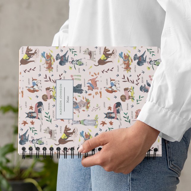 Cuaderno Portátil monograma con patrón de perros rosados (Cute pink dogs pattern monogram notebook)