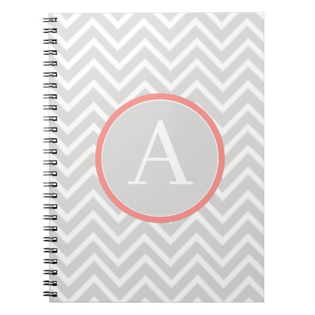 Cuaderno Portátil monograma Coral Chevron (Frente)