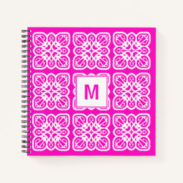 Cuaderno Portátil monograma de encaje rosado bonito Girlie