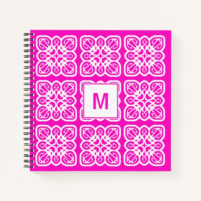 Cuaderno Portátil monograma de encaje rosado bonito Girlie (Anverso)