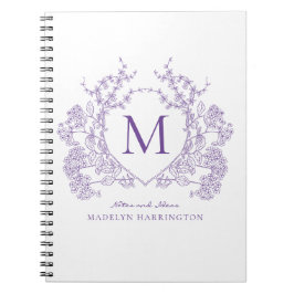 Cuaderno Portátil Monograma de Escudo Floral Violeta Clásic