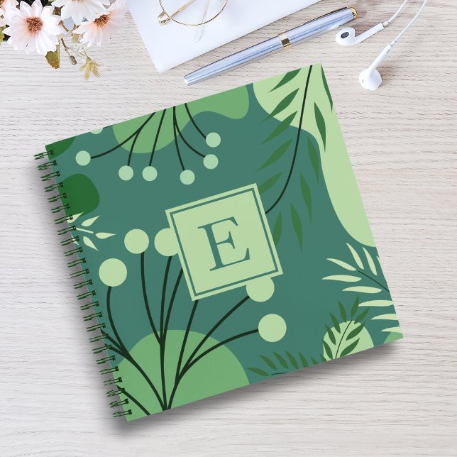 Cuaderno Portátil monograma de espiral de vegetación floral (Subido por el creador)