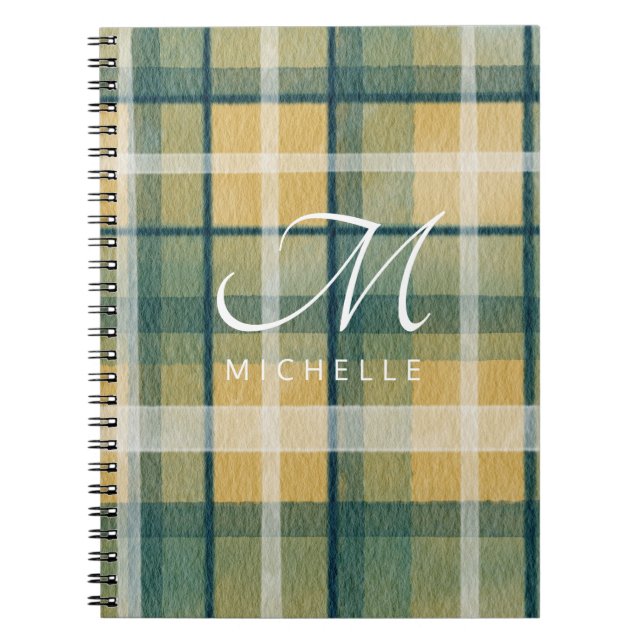Cuaderno Portátil monograma de espiral verde amarillo dorad (Frente)