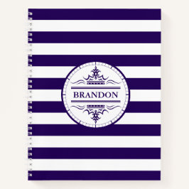 Cuaderno Portátil Monograma de franjas azules de la Marina