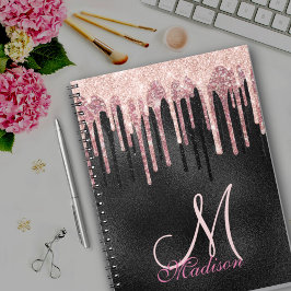 Cuaderno portátil monograma de goteo negro de rosa de moda