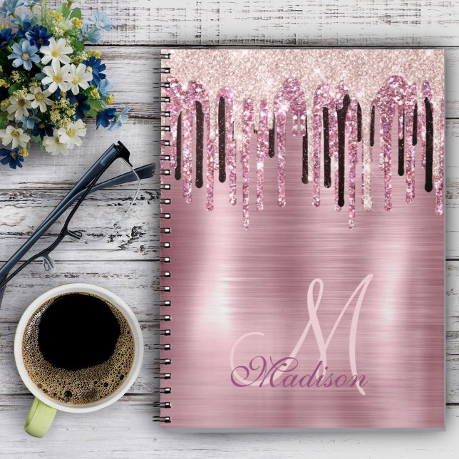 Cuaderno portátil monograma de goteo rosa de rosa de moda (Subido por el creador)