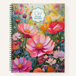Cuaderno Portátil monograma de jardín de flores encantado