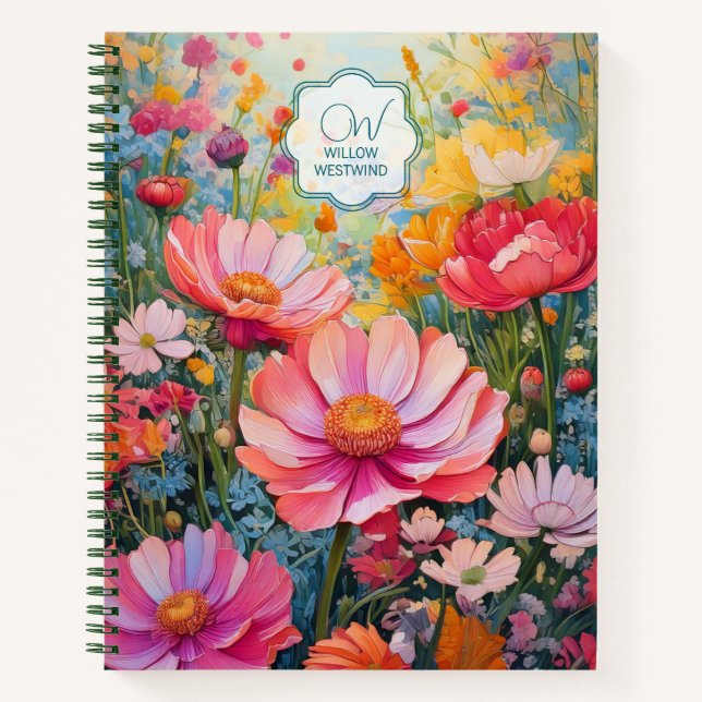 Cuaderno Portátil monograma de jardín de flores encantado (Anverso)