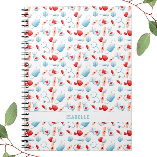 Cuaderno Portátil monograma de nombre de patrón médico (Medical Pattern Name Monogram Notebook)