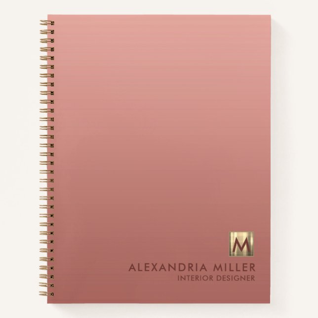 Cuaderno Portátil monograma de oro Rosa personalizado (Anverso)