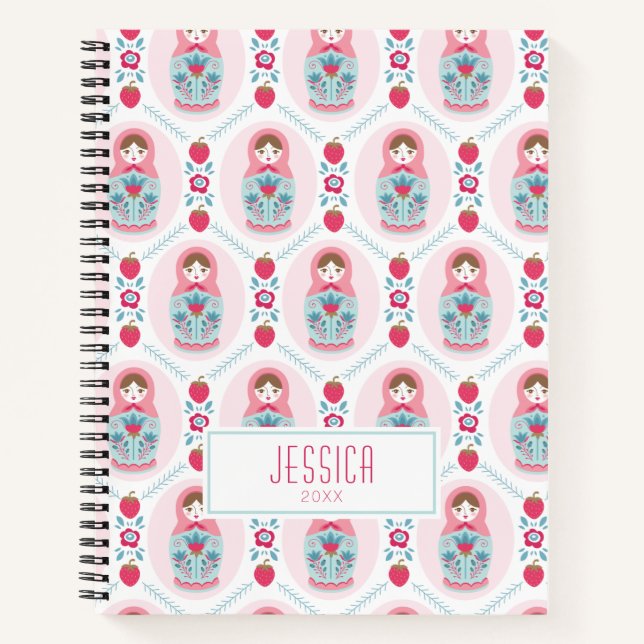 Cuaderno Portátil monograma de patrón de guijarros rosado (Anverso)