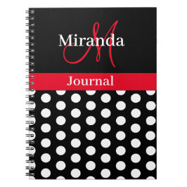 Cuaderno Portátil monograma de puntos de polka blanco rojo