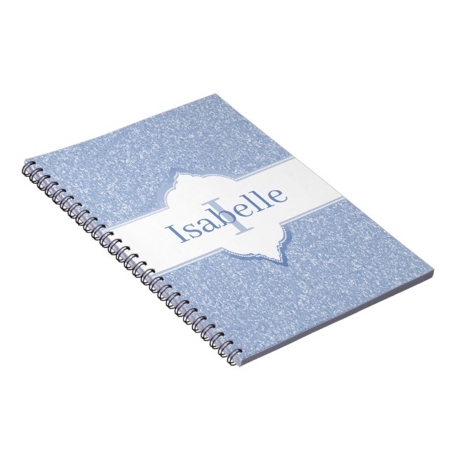 Cuaderno Portátil monograma de Purpurina azul cielo (Lado Derecho)