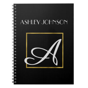 Cuaderno Portátil monograma de Relieve metalizado dorado pa