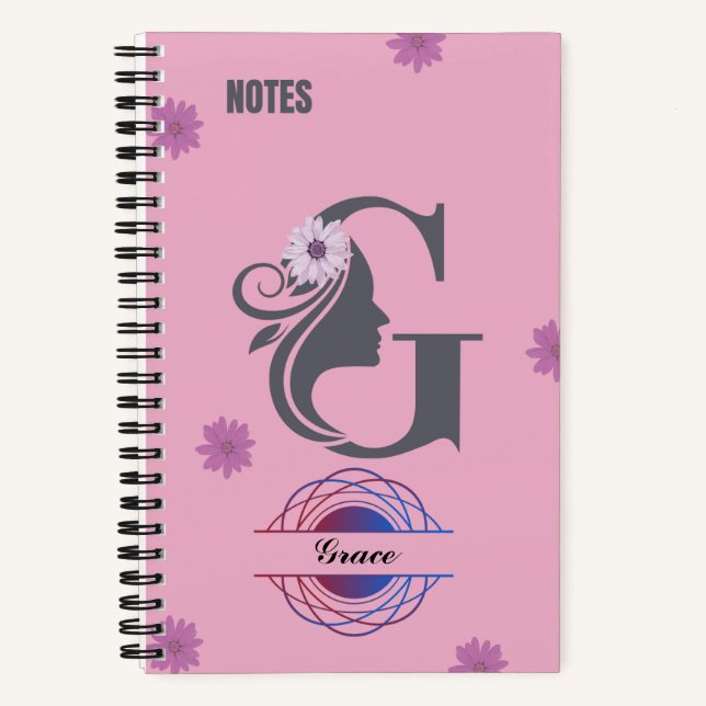 Cuaderno Portátil monograma de silueta con nombre de letra  (Anverso)