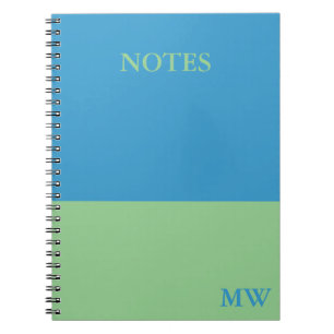 Cuaderno Portátil monograma en bloque de color azul cielo y