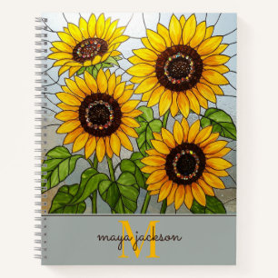 Cuaderno Portátil monograma girasol lindo