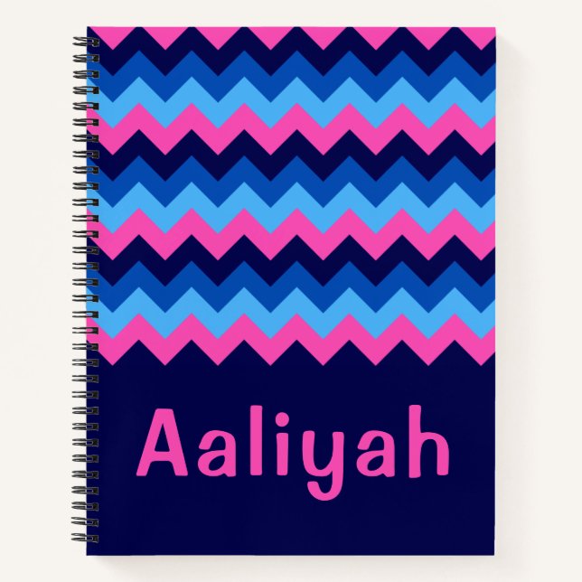 Cuaderno Portátil monograma Guay Blue Pink Chevron (Anverso)