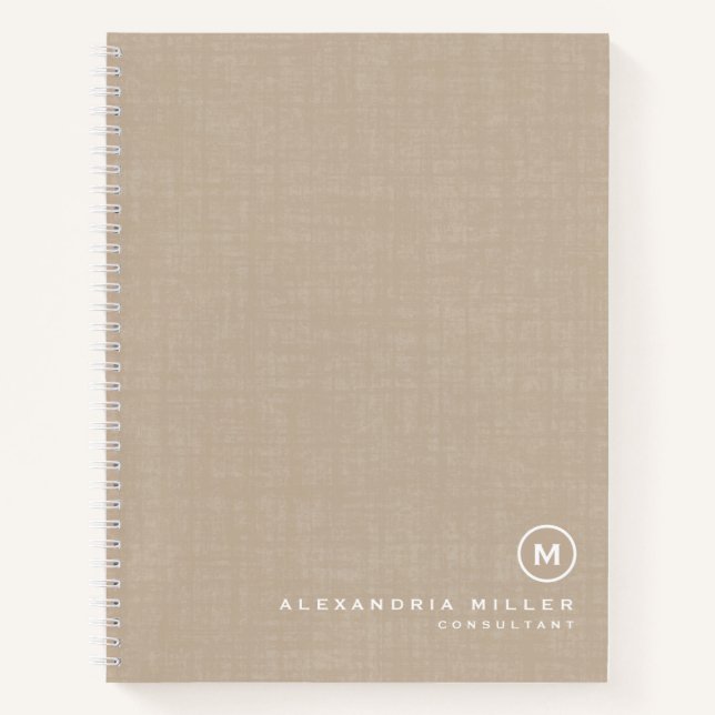 Cuaderno Portátil monograma mínimo moderno de línea beige (Anverso)
