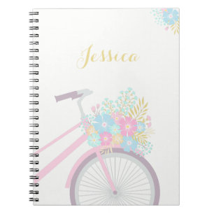 Cuaderno Portátil Monograma para bicicleta de flores (80 pá