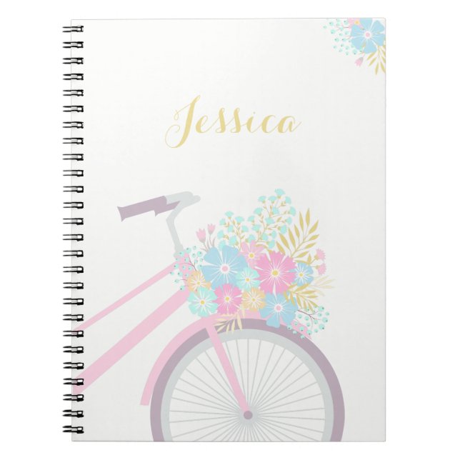 Cuaderno Portátil Monograma para bicicleta de flores (80 pá (Frente)